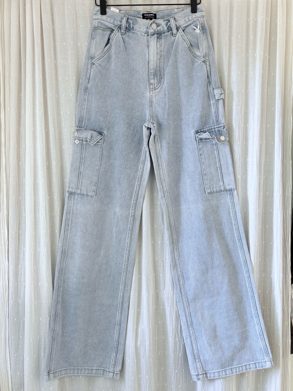 PLAYBOY Light Blue Wide-Leg Cargo Jeans